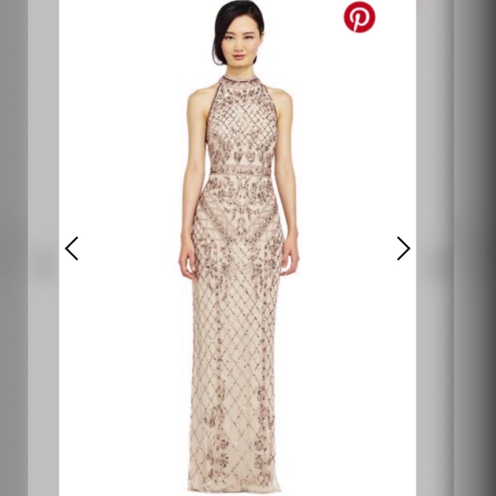 Mock Neck Beaded Column Dress with T-Back